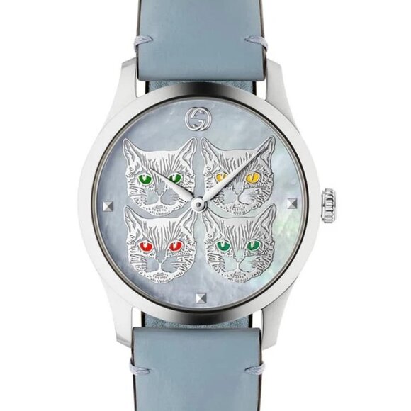GUCCI LIMITED EDITION VERY RARE, Feline Heads, Mother-of-Pearl Dial Ladies Watch